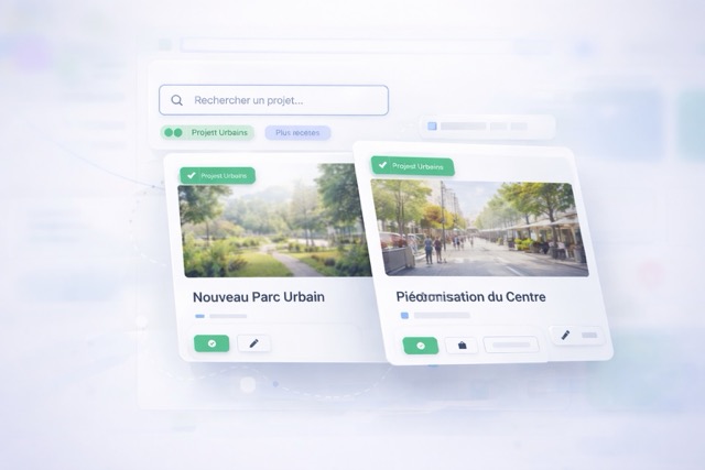 Interface de gestion de projets sur fond de carte